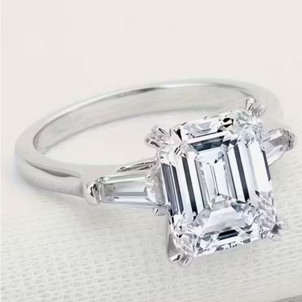 4ct Moissanite Emerald Cut Ring, 925 Sterling silver